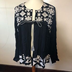 Embroidered Tie Open Cardigan